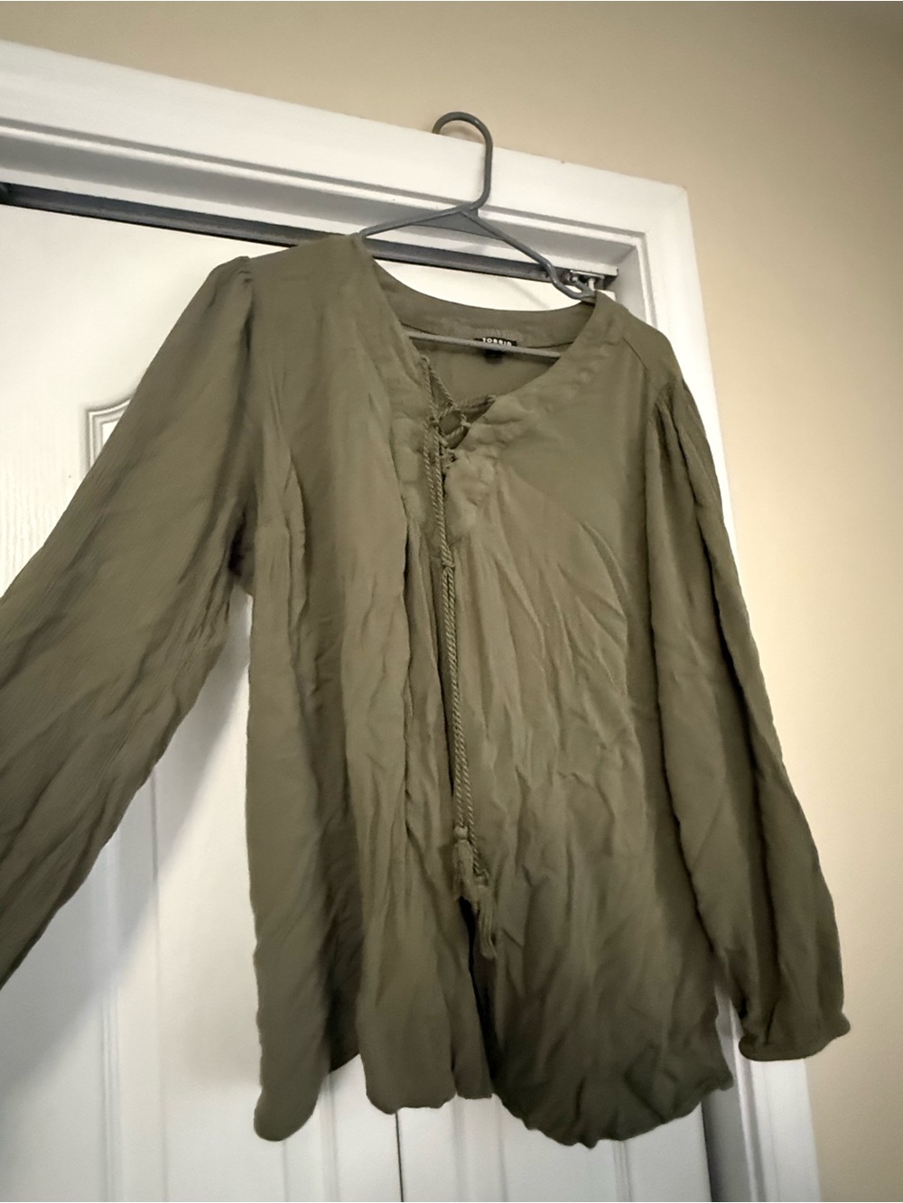 torrid Olive Green Peasant Tie-Front Blouse